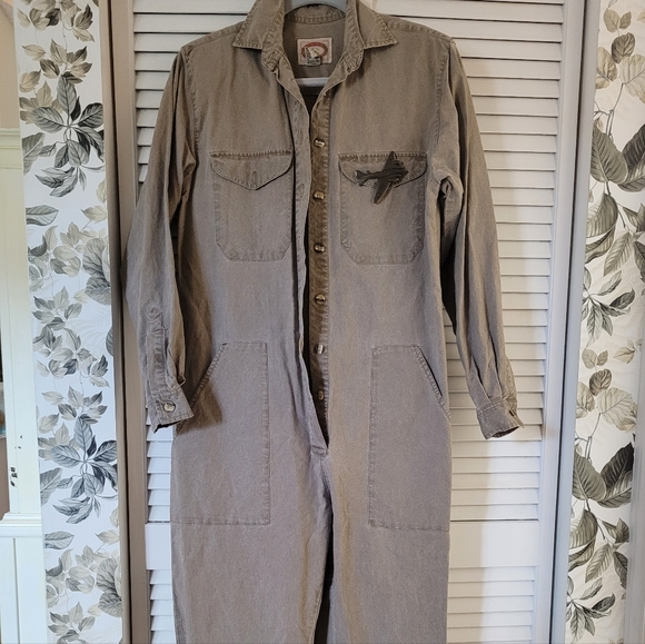 VTG Banana Republic military Jumpsuit shoulder pads and airplane pin - Picture 2 of 15